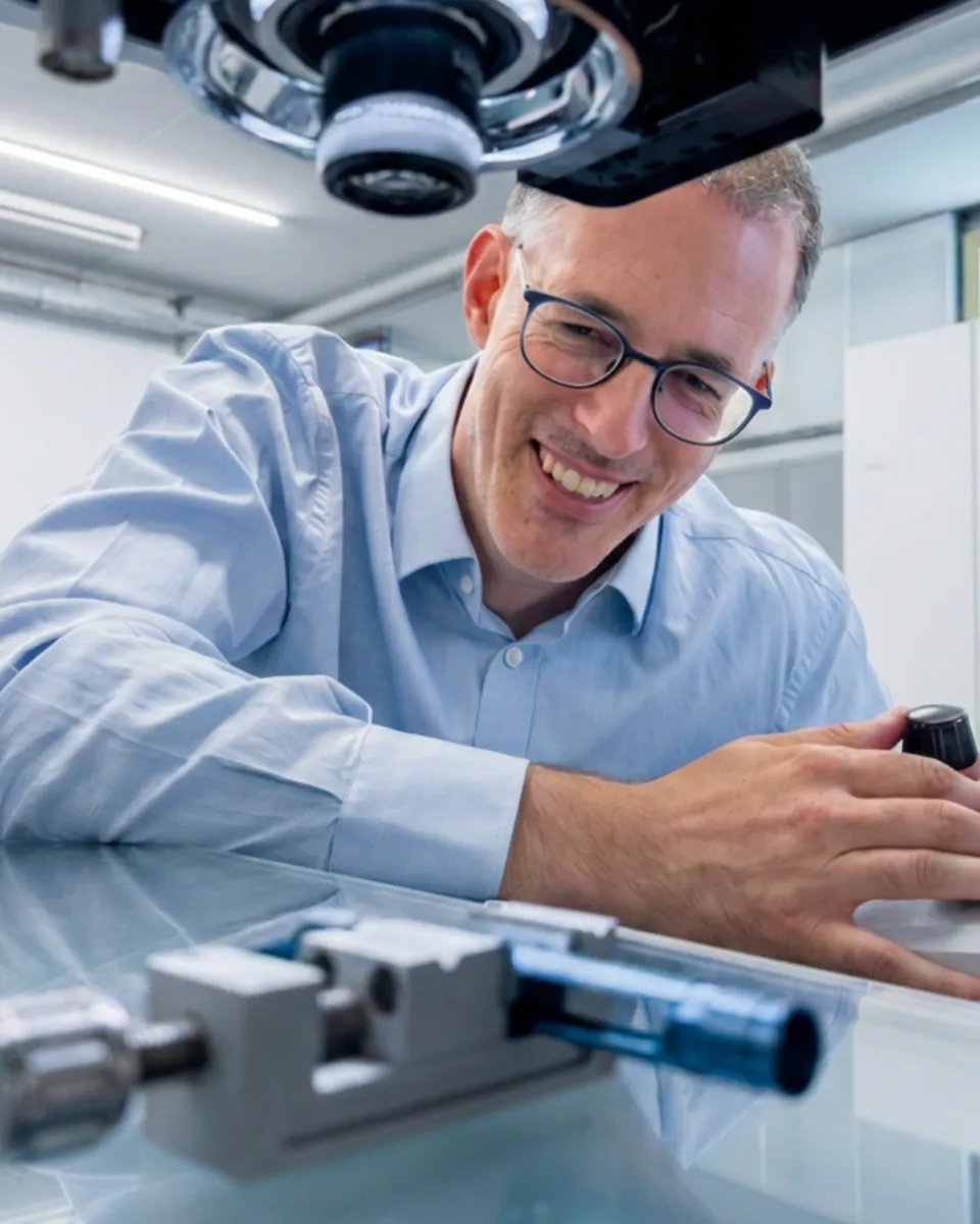 Simon Lang at the optical measuring machine in the measuring room