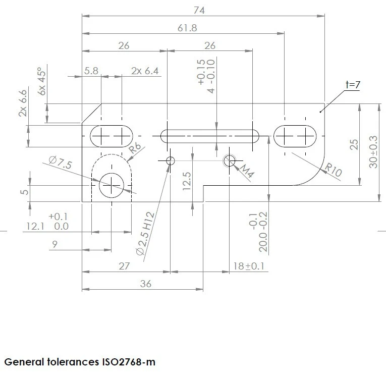 Industrial drawing with an undated reference to general tolerance ISO 2768-m