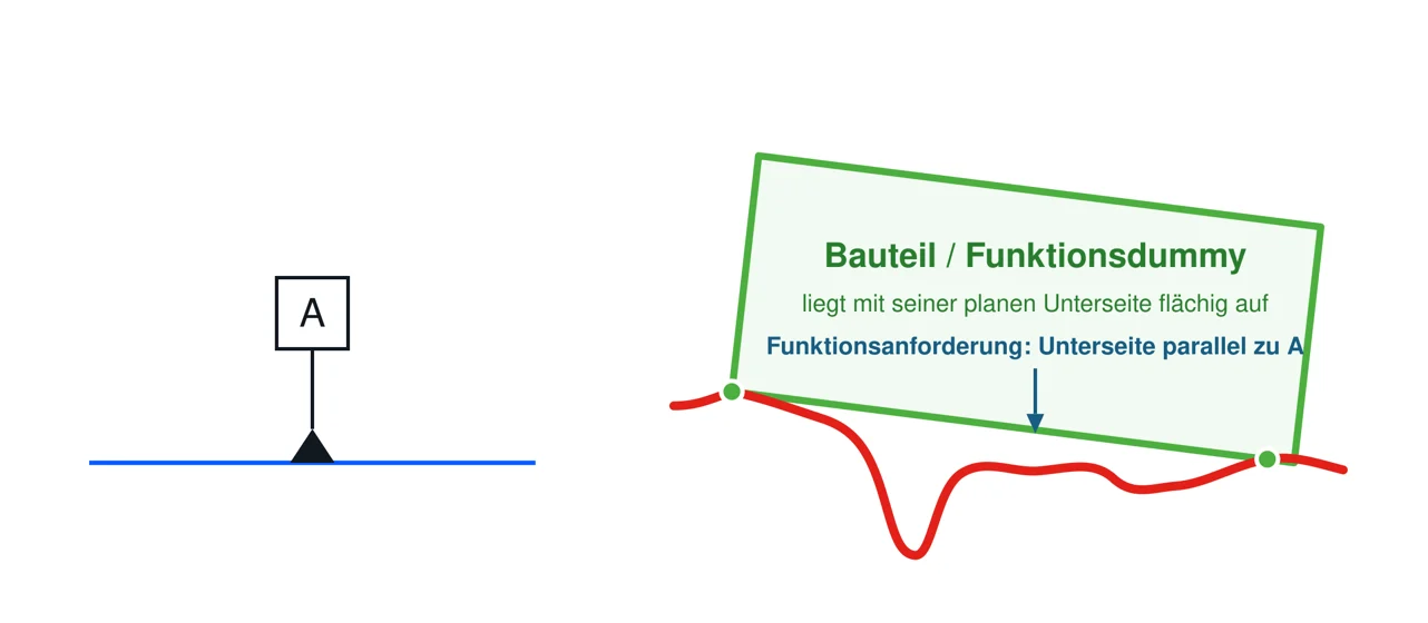 Graphic: functional objective — the part is seated, the real seating determines its position