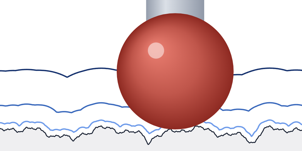 Rubinkugel über einem Geometrieelement mit drei Mittelpunktlinien